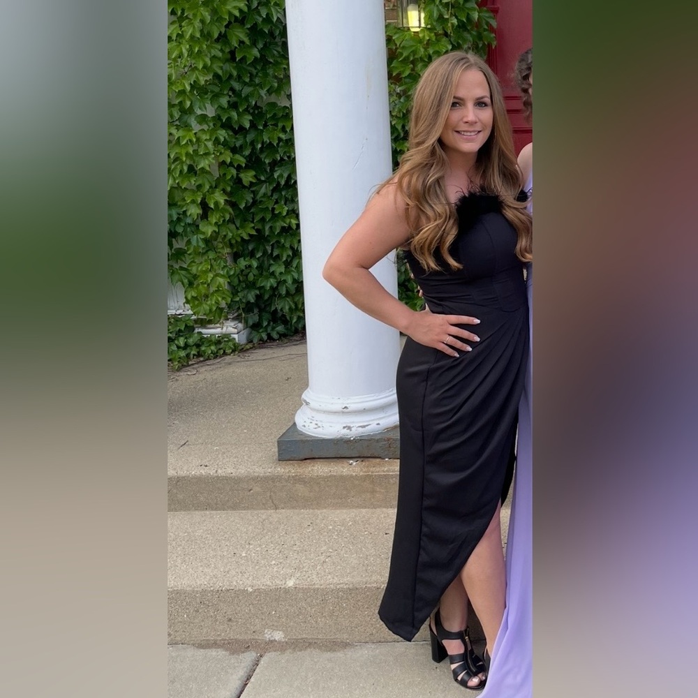 Feather Trim Overlay Midi Dress